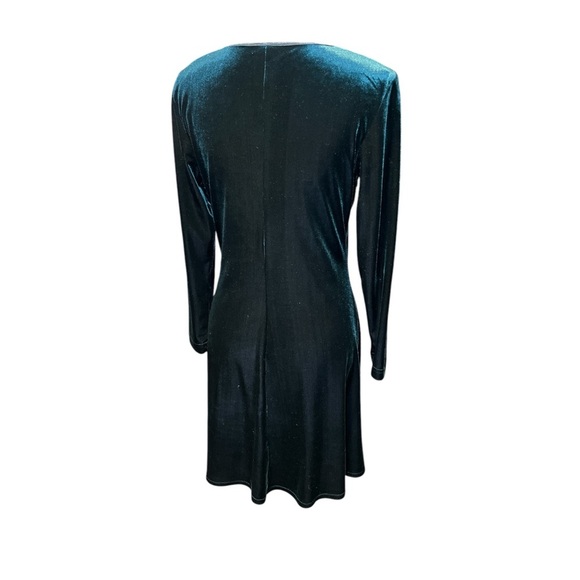 Molly Malloy Vintage Petite Long Sleeve Dark Green Velvet Midi Knee Length Dress - Picture 3 of 9